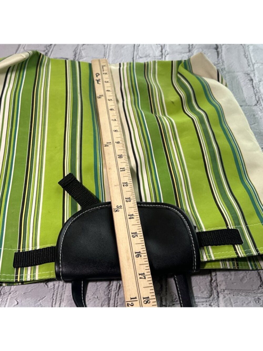 Twos Company Stripe Packable Beach Backpack Tote Vegan Green Black - Picture 7 of 13